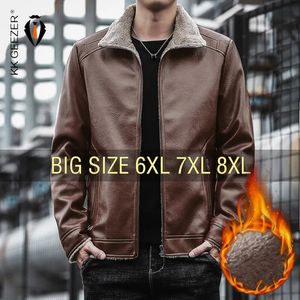 Men s Jackets Winter Leather Jacket Men Coats Fleece Warm Oversized 6XL 7XL 8XL Plus Size Bomber Motorcycle Flannel Loose High Quality 231117
