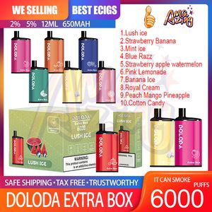 Original DOLODA EXTRA BOX 6000 Puff Descartáveis E Cigarros 0.8ohm Malha Bobina 12ml Pod Bateria Recarregável Eletrônico Cigs Puff 6K 2% 5% Vape Descartável