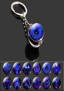 Party Favor 12 Constellation Time Gem Klucz wisiorek podwójny szklany metalowy metalowy klucz Charm ślub łańcucha Bluckle Bircle Birthday VA5671582