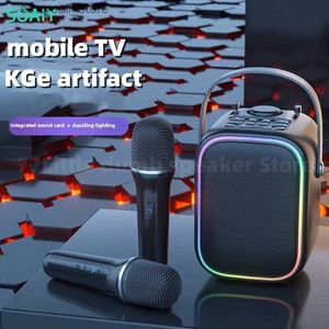 Głośniki telefonu komórkowego Soaiy Broadcast Karaoke Bluetooth Głośnik przenośny bezprzewodowy mikrofon stereo subwoofer duży objętość Caixa de Som Prezent dla dzieci Q231117