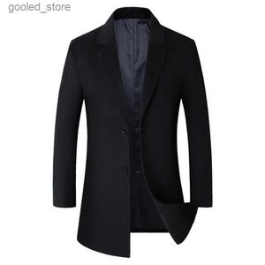 Men's Trench Coats Classic Long Wool Trench Coat Men Winter New Slim Fit Men's Cashmere Coat Single Breasted Black Overcoat Windbreaker Q231118