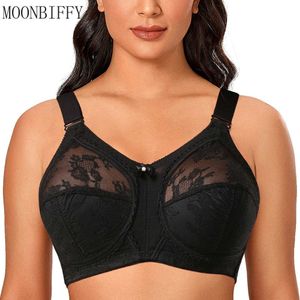 Bras Big Minimizer Bras Large Size Lace Bra Women Sexy Unlined Full Coverage Ultra Thin Wireless Adjusted-Träger Unterwäsche Sujetador P230417