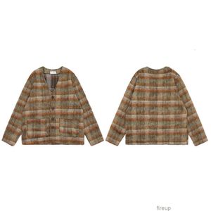 Designer Sweaters Mens sweater hoodie Our Legacy Brown Plaid Mohair Cardigan Wool Blend Knit Sweater V-neck Fur Coat Tide