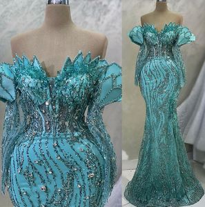 2023 April Aso Ebi Crystals Mermaid Prom Dress Sequined Lace Evening Formal Party Second Reception Birthday Engagement Gowns Dresses Robe De Soiree ZJ5896