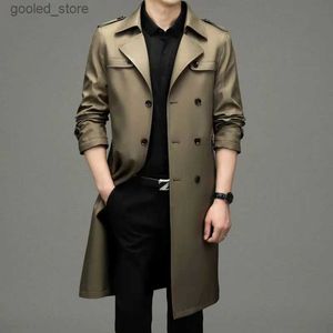 Men's Trench Coats Brand Business Men's Windbreaker 2023 Autumn High-quality Khaki Navy Black Double-breasted Trench Coat Fashion Male New Clothing Q231118