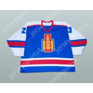 Anpassad Mongoliet National Team Hockey Jersey Blue New Top Stitched S-M-L-XL-XXL-3XL-4XL-5XL-6XL