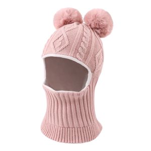 Mützen Hüte Kleinkind Earflap Beanie und Schal Kinder Jungen Mädchen Warme Mütze mit Pompons Winter Baby Strickmütze Schal Winddichte Kapuze Kopfbedeckung 231115