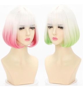 Other Event Party Supplies Gradient White Pink Wig Harajuku Cool Hair Green Brown Short Straight Kawaii Lolita Adult Chic Girls 5092855