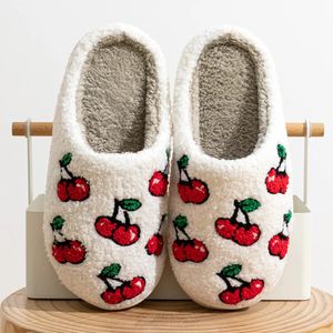 Chinelos Bonito Pequena Cereja Mulheres Fluffy Cerejas Fur Plush Casa Sapatos Feminino Quarto Comfy Home Flat Slipon Slides 231117