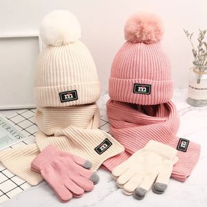 Chapéus Chapéus 3 Pcs Crianças Chapéu Com Lenço Luva Conjunto Outono Inverno Quente Chapéu De Malha Mittens Terno Criança Cap Para Meninos Meninas Crianças Accessor 1-5Y 231115