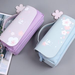 Federmäppchen Fashion Cute Sakura Pencil Bag Pen Box PU Leder Federmäppchen Schreibwaren Lineal Radiergummi Beutel Aufbewahrung 230417