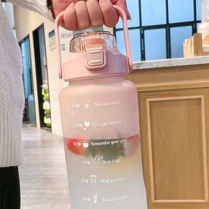 bottiglia d'acqua 1L Bottiglia d'acqua di grande capacità con cannuccia Tazze d'acqua di colore sfumato di plastica Bollitore per bere di alta qualità Bottiglia per sport all'aria aperta P230324