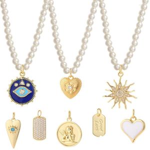 Pendant Necklaces Sun Eye Heart Simulated Pearl Necklace For Women Angel Letter Choker Gold Color Stainless Steel Clasp Adjust Collares