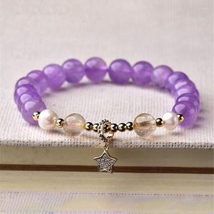 Strand Wholesale Lavender Purple Natural Crystal Bracelet 8mm Round Beads With Star Charm Bracelets For Women Fashion Jewelry