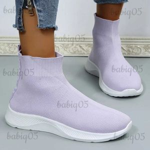 Klädskor plattform andas andas sneakers kvinnor 2022 Autumn Purple High Top Sock Shoes Woman Plus Size 43 Slip on Casual Shoes Flats T231117