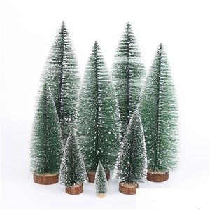 Noel Süslemeleri Simlenmiş Cedar Mini Noel Ağacı Çam İğne Kar Tanesi Ev Masaüstü Dekorasyon Pencereli Süsler Delme Dhqsu