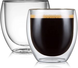 Szhome Tea Cups Double Wall High High Borosilicate Glass Mug暑いティーミルクジュースコーヒーウォーターカップバードリンクウェアギフト創造性セット