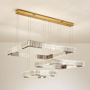 Kolye Lambalar Oturma Odası Lüks Modern Kristal Işıklar Altın / Krom Çelik LED Asma Lamba Parlaklık Fuaye Droplight