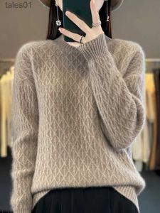 Women's Sweaters Autumn Winter Women Mock Neck Lattice Pullover Thickening Sweater 100% Merino Wool Clothing Cashmere Knitwear FeMale Top zln231117