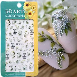 5D Embossed Nail Art Stickers White Lily of the Valley Tulip Dreamcatcher Gel Polish Wedding Flower Engraved Slider Tips BE5D-K Nail ArtStickers Decals Nail Art