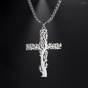 Cadeias Lemegeton Colar de aço inoxidável Jesus Cross Cross Tree of Life Pinging for Men Women Box Chain Chain Vintage Jewelry Amulet Family Gift