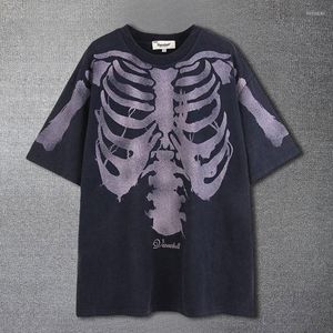 Men's T Shirts 2023 Summer Short Sleeve Top Vintage Distressed Skeleton Print Tshirt Streetwear Hip Hop Social Club Outfits Casual Tees