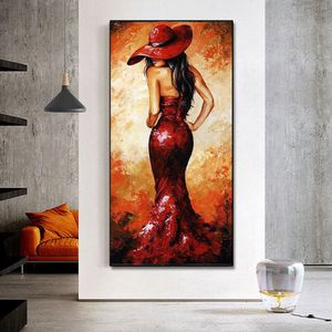 Pop Art Red Dress Sexig Women Canvas Oilmålningar Affisch och tryck Wall Art Bild för vardagsrum Cuadros Heminredning