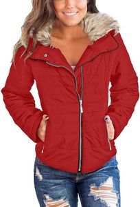 Winter Jacket Women Casual Faux Fur Lapel Zip Pockets Quilted Parka Jacket Puffer Coat 9GKM5KTMW