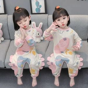 Pajamas Girls Boys Autumn Winter Long Sleeve Onesie Pajamas Buttons Cute Cartoon Animal Onesies Kids Cotton Jumpsuit Children Nightwear 231116