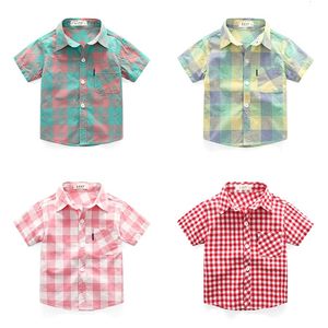 Kids Shirts Style Baby Boys Girls Cotton Shirt Plaid Striped Casual Kids Shirts Short Sleeve Children Toddler Clothes For Summer 230417