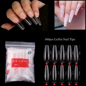 偽の爪600pcs coffinアクリル透明卸売フルカバーcongle for acrilc ongle fake for