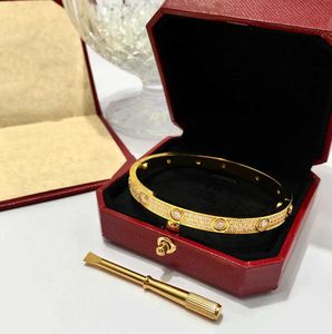 Armreif Luxus voller Diamant Stein Edelstahl Gold Liebe Damen Armband Mode Herren Unterzeichner Kristall Schraubendreher Manschette Armbänder mit Box 51ess