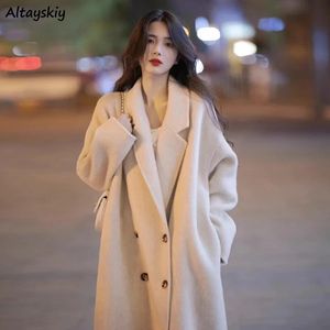 Women's Wool Blends Blends Long Coats for Women Winter Elegant French Style Classy High Street Double Breasted Overcoats Aesthetic Fashion Ladies 231116