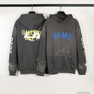 Designer-Hoodie für Herren, Sweatshirts, Mode, Streetwear, amerikanischer Stil, High-Street-Abteilungen, Rams Co. Br ed H, gemaltes Graffiti mit gespritztem Tintenschlammdruck, um einen alten Trend zu machen