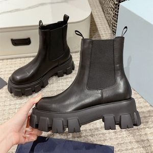 New Monolith polish Leather Ankle Boots platform Wedges slip-on round Toe block heels Flat booties luxury designer for women factory footwear