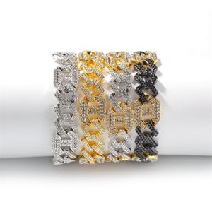 Золотой браслет в стиле хип-хоп Iced Out, кубинская цепочка, модные серебряные мужские браслеты, Hophip Jewelry182L