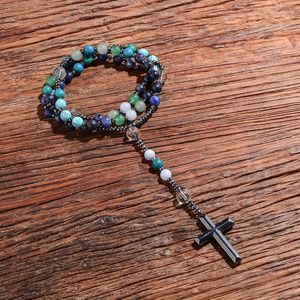 Pendant Necklaces Natural Sodalite Phoenix Lapis Lazuli Mala Beads Cross Catholic Christ Rosary Hematite For Women And Men