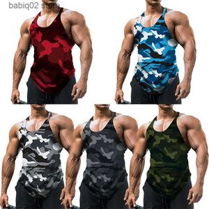 Herrtankstoppar Sommarkamouflage Vest Men's Tank Top Bortable Bodybuilding Tee Gym Vest ärmlösa män T-shirt modebesättning Neck fitness tee t230417