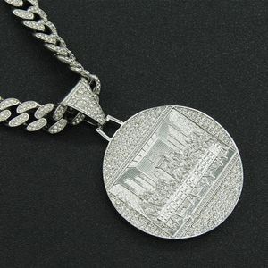 Pendant Necklaces Hip hop exaggerated diamond embellished large round label pendant necklace trendy men punk domineering cool Cuba302l