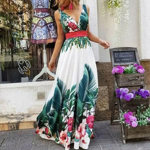 Casual Kleider Frauen Sommer Floral Langes Kleid Dame Mädchen Sexy V-Ausschnitt Boho Maxi Mode Damen Abendgesellschaft Strand Sommerkleid