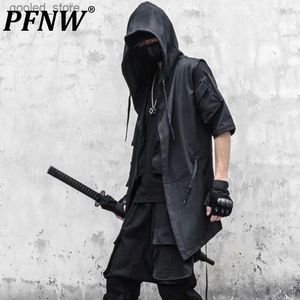 Men's Trench Coats PFNW Men's Darkwear Large Size Windbreaker Youth Medium Long Cloak Hooded Punk Wizard Coat Tide Chic Gothic Fashion New 12Z5298 Q231118