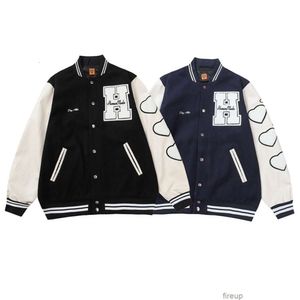 Jaquetas de desenhista Mens Casacos Casuais Outerwear Feito Humano Patch de Tecido com Letras Bordadas de Amor Manga de Couro Patchwork Jaqueta de Beisebol Homens Mulheres no Outono Win