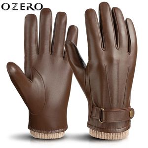 Five Fingers Gloves OZERO Mens Fashion Warm Gloves Genuine Leather Touchscreen Waterproof Winter Business Driving Sports Full Finger Gloves 5022 231116