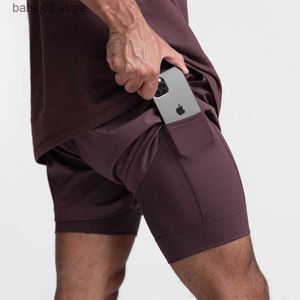 Men's Shorts 2022 new BreathableDouble layersport shorts Gyms Fitness Bodybuilding Workout Quick Dry Beach 2 In 1 Shorts Male Running shorts T230414