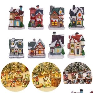 Świąteczne dekoracje żywiczne światła domek Kerstdorp Christmas Village for Home Xmas Prezenty Ozdoby noworoczne materiały imprezowe Dowód Dh5jb