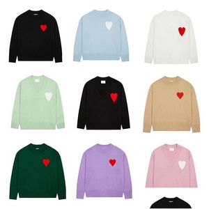 Men'S Sweaters Paris Fashion Mens Designer Knitted Sweater Embroidered Red Heart Solid Color Big Love Round Neck Short Sleeve A T-Shir Dh1Ot