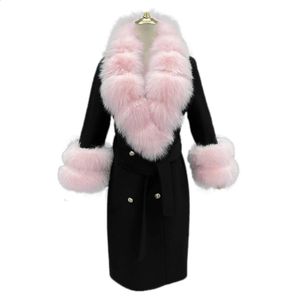 Misturas de lã feminina janefur casaco feminino 2023 luxo 100 gola de pele real caxemira longo dinheiro velho elegante senhoras inverno outerwear 231116