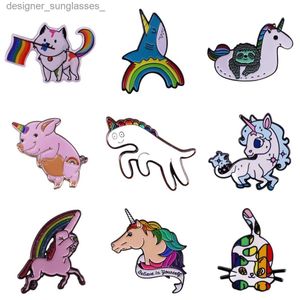 Pins Brooches Hard Enamel Pins Gay Pride Cat Unicorn Rainbow Flag LGBT Animal Pin Brooch Support Homosexual Bisexual Lesbian Women Men JewelryL231117