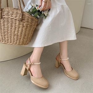 Sandalen Khaki Damen Sommer Absatzschuhe Frau Runde Zehe Luxus High Heels Damen Elegant Leder Mary Jane 2023