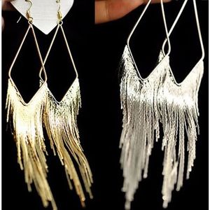 Stud Gold Color Long Tassel Earrings Jewelry Vintage Metal Statement Fringe Earrings Charm Drop Dangle Big Earing for Women 231116